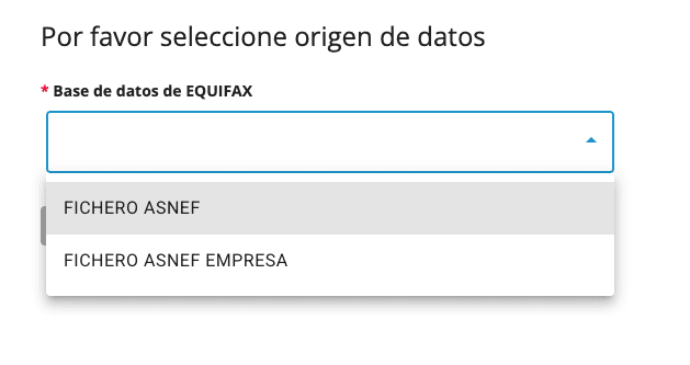 Selección del fichero ASNEF en el portal de Equifax