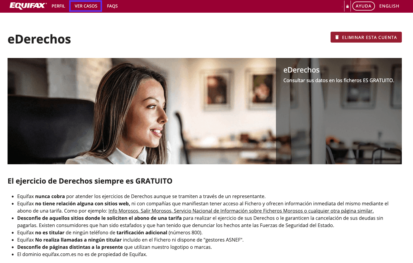 Opción Ver casos en el portal de Equifax
