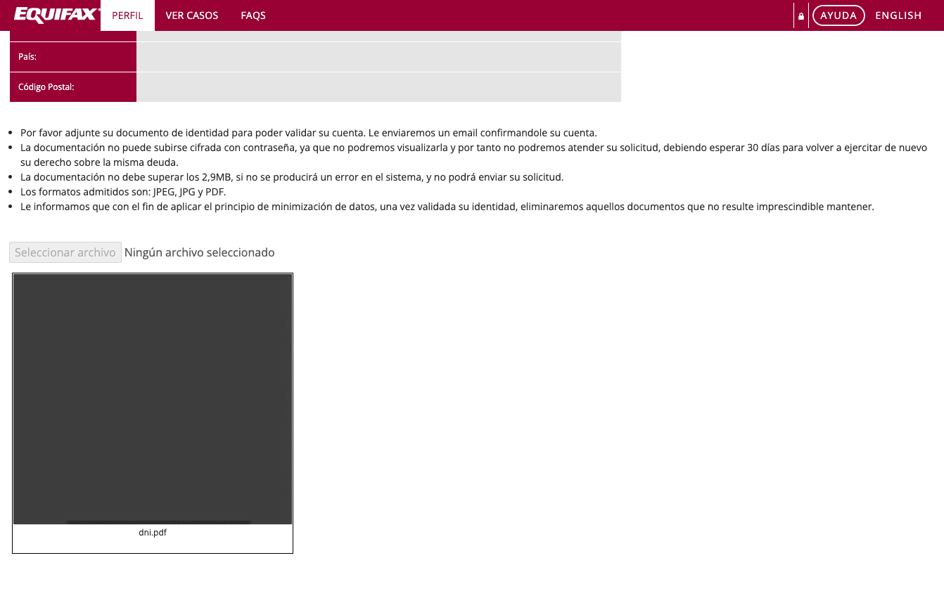 Subida de DNI en formato PDF